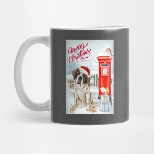 Saint Bernard Merry Christmas Santa Dog Holiday Greeting Mug